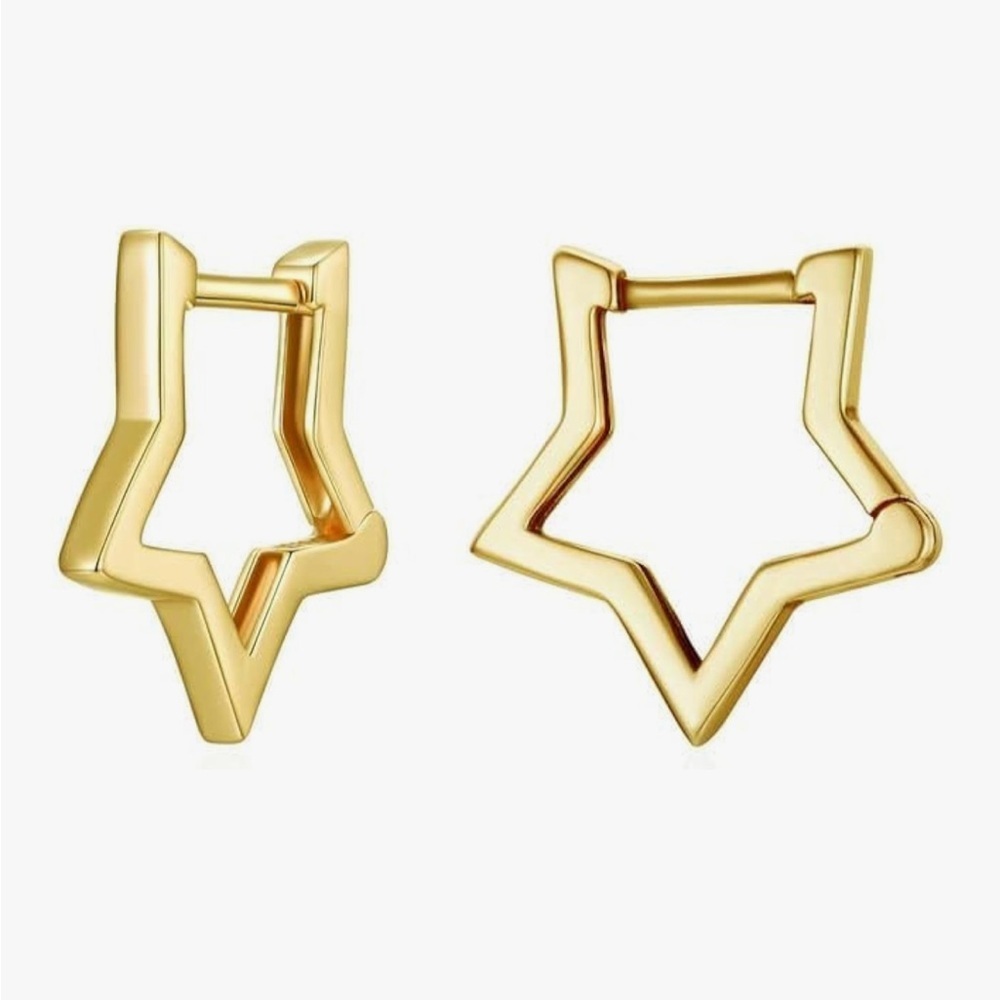 Gold Star Hoop Earrings - Picture 2 of 3